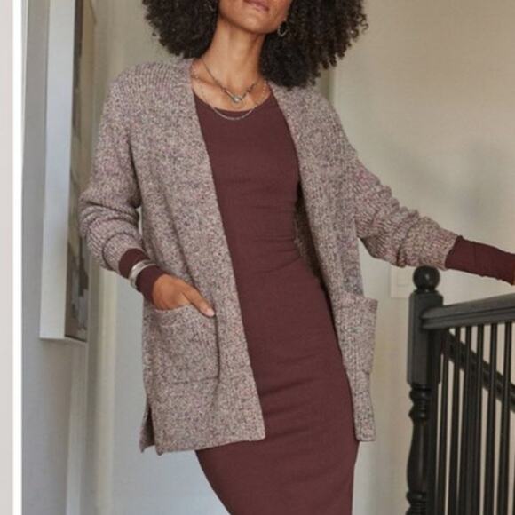Marine Layer Womens Cabin Cardigan Sweater Small Brown Haether Knit Pockets - Picture 2 of 12
